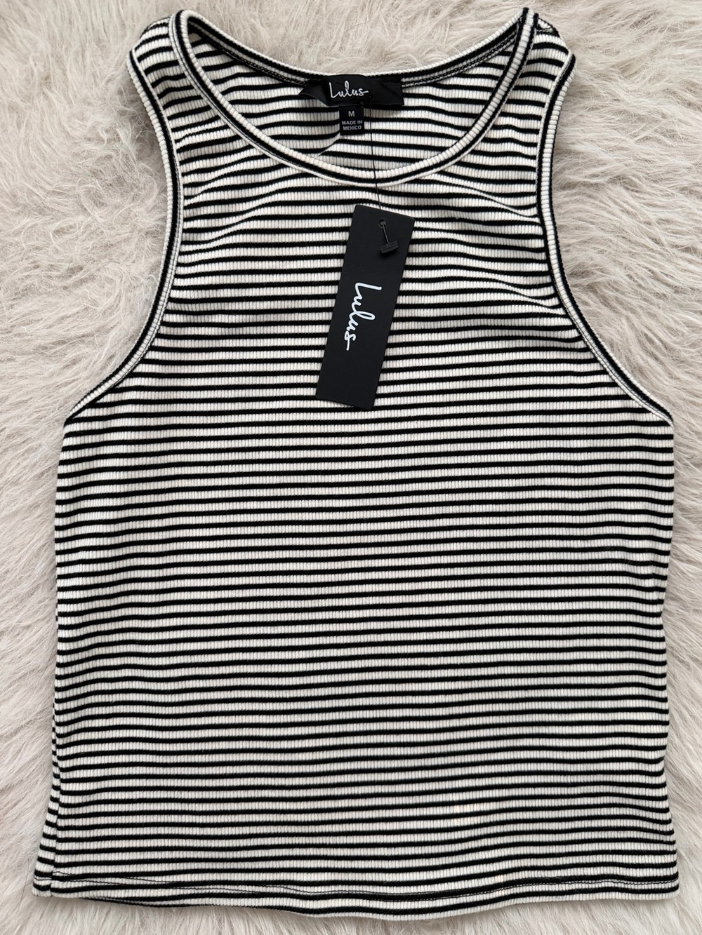 Lulus - Flawless Flirt Black and White Striped Racerback Tank Top Women’s Size M